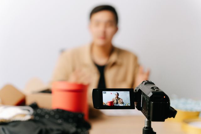 man in front of camera