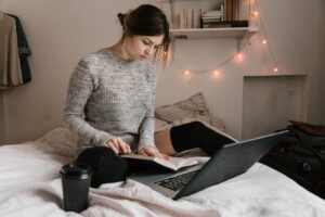 a girl writing an essay